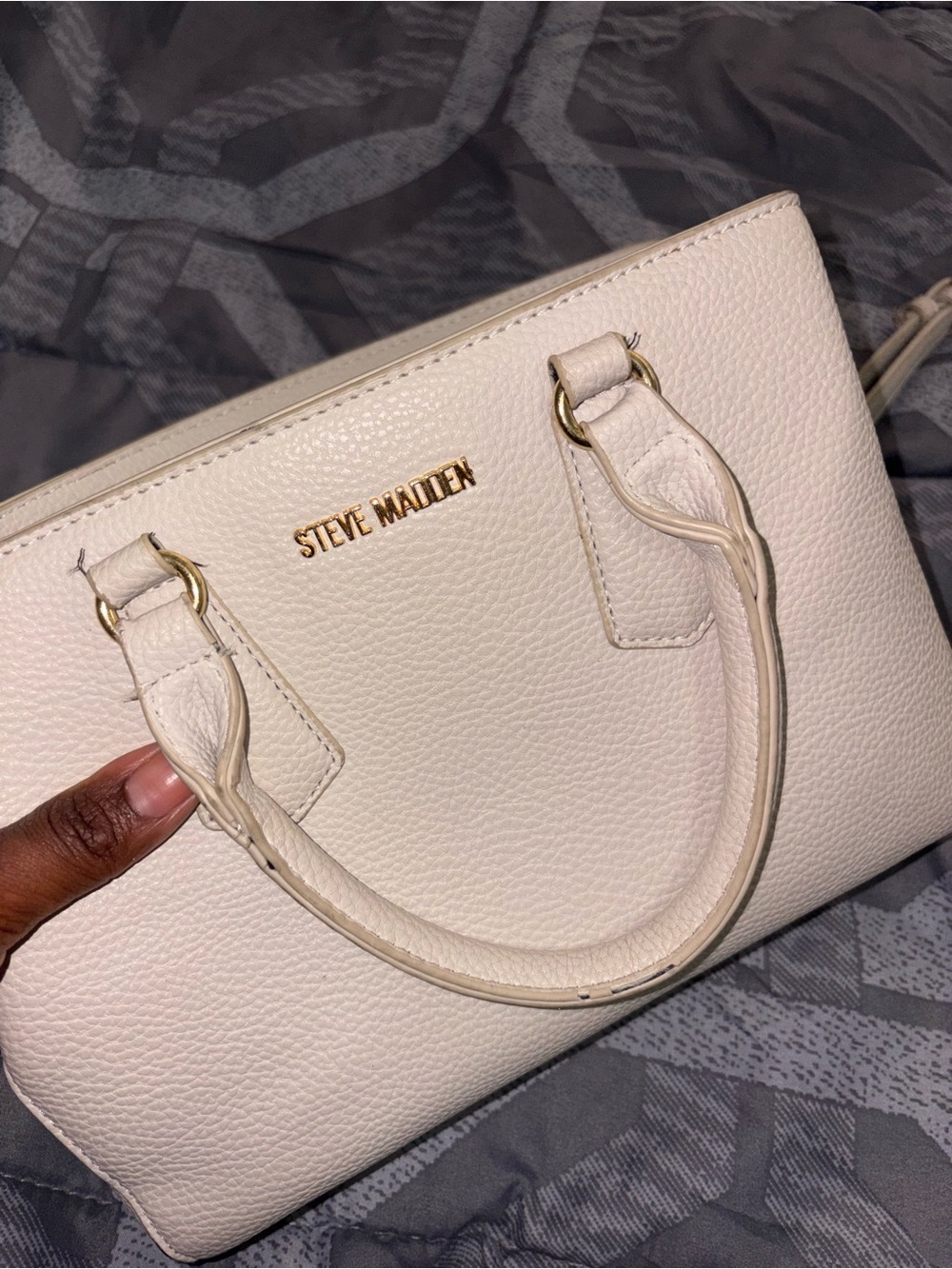 Steve Madden Ivory Pebbled Satchel with Gold Hardware
